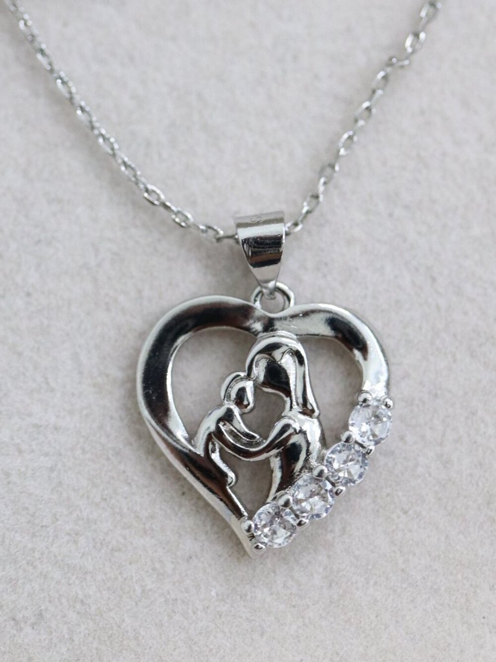 S925 Mother & Child Heart Shape Pendant with AAA Diamond CZ Necklace